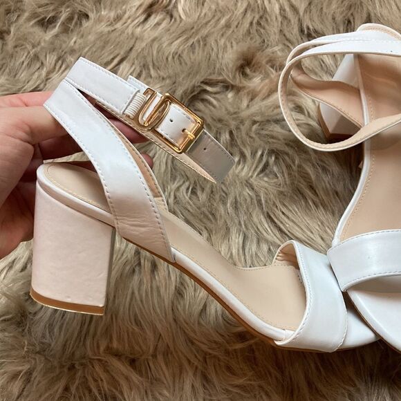 DADAWEN Open Toe Ankle Strap Low Block Chunky Heeled Sandal Wedding Bridal Pumps - Picture 4 of 9